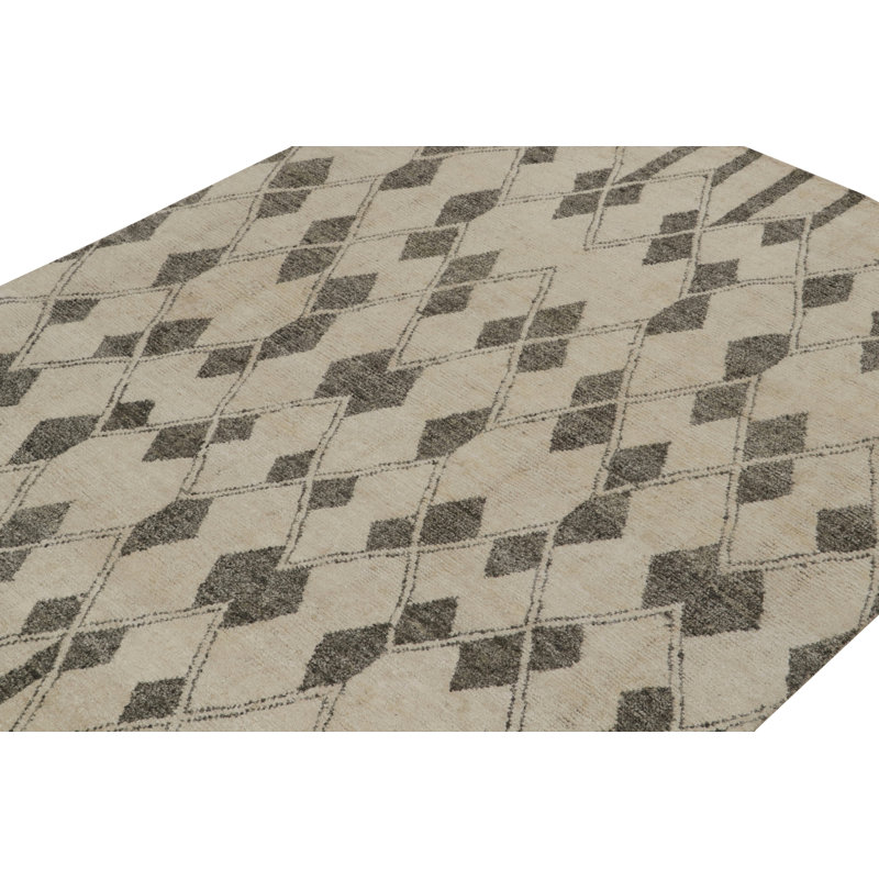 Moroccan Hand Knotted Geometric Area Rug in Gray, Black, Ivory, Rectangle 10' x 14'