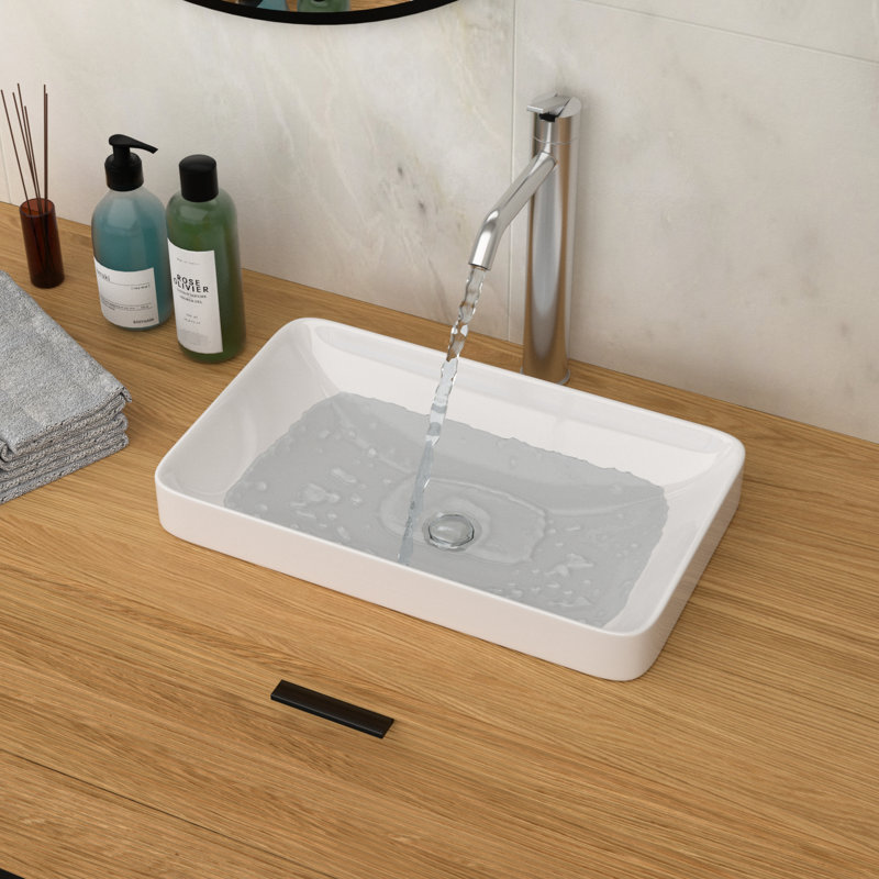 White, , 19"X12", Ceramic Bathroom Vessel Sink, Extended Rectangular Basin, Functional Ergonomics, Low Maintenance, Standard Drain Size Shape, Easy To Wipe Clean