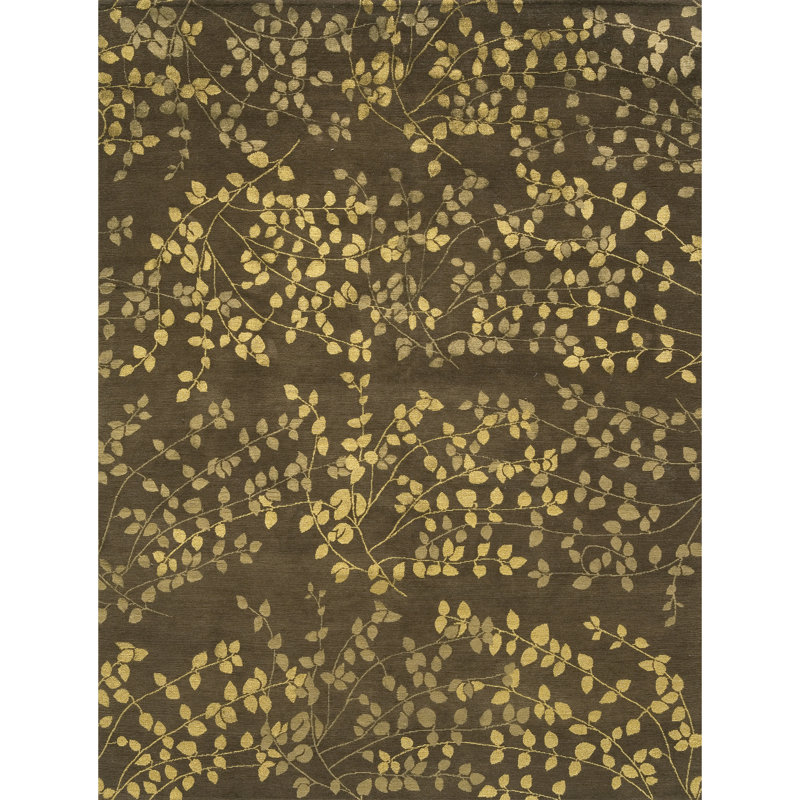 Tapis rectangulaire brun olive / jaune, Rectangle 9 pi x 12 pi