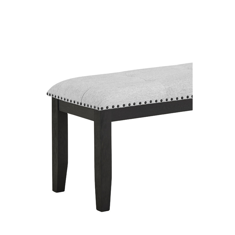 Banc gris rembourré avec pieds noirs pour le salon et la salle à manger