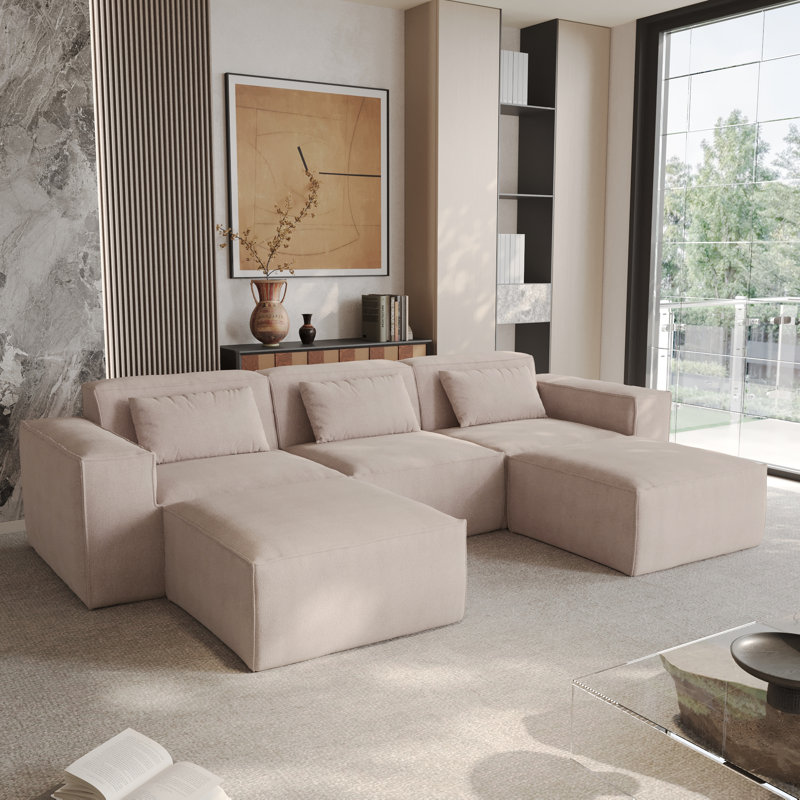 Canapé modulaire 5 pièces avec repose-pieds Berrysburg, 27.56" H x 118.12" W x 68.9" D, Khaki Foam