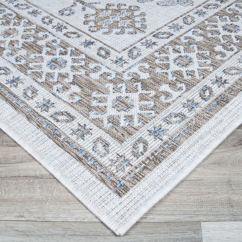 Hanlin Floral Flatweave Ivory Light Brown Sand Indoor Outdoor Area Rug, Runner 2'2" x 7'6"