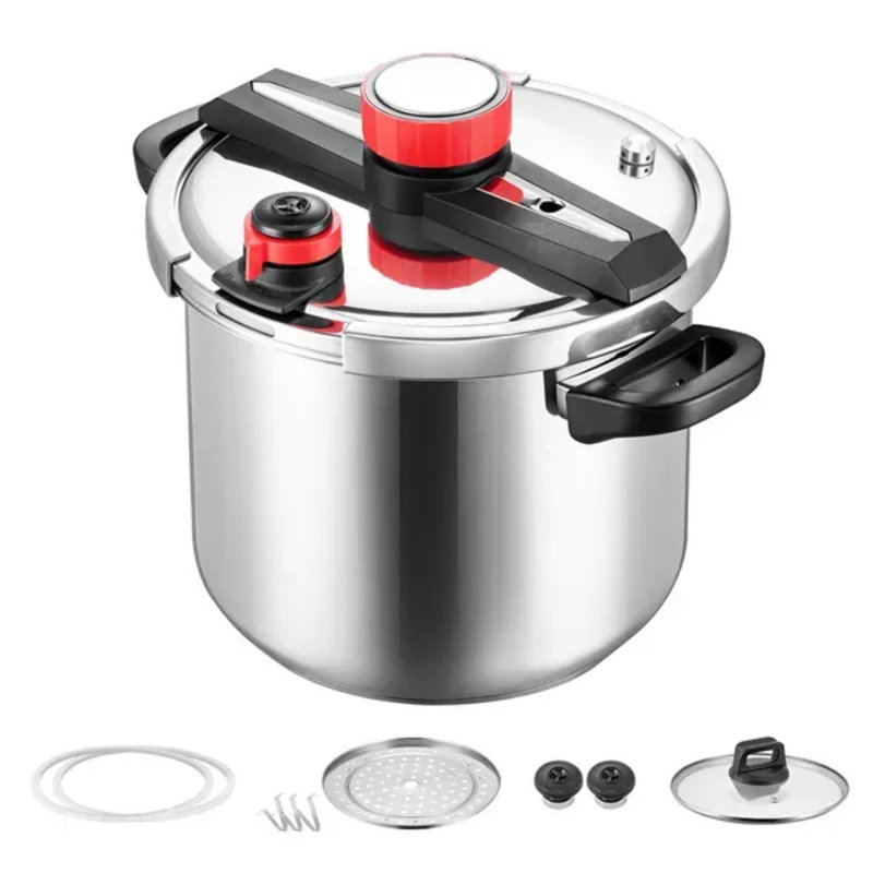 Autocuiseur de 12 pte, cocotte en acier inoxydable avec grille de cuisson à la vapeur et couvercle en verre trempé, trois réglages de pression (jusqu'à 100 kpa) pour les sauces à soupe de haricots et de riz