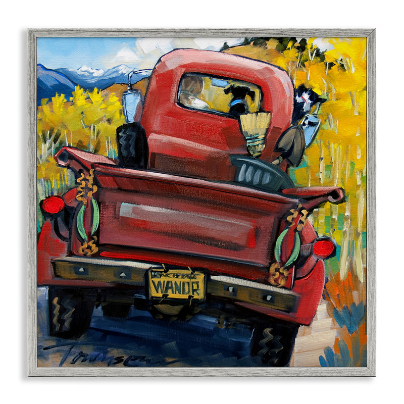 Giclée encadrée «Wander Truck Through Wheat Grass» par CR Townsend, 12 x 12, Farmhouse Grey Giclee Framed
