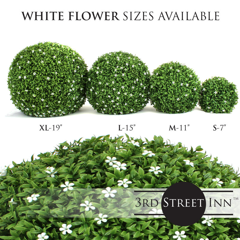 Small White Flower Boxwood Topiary Ball Set