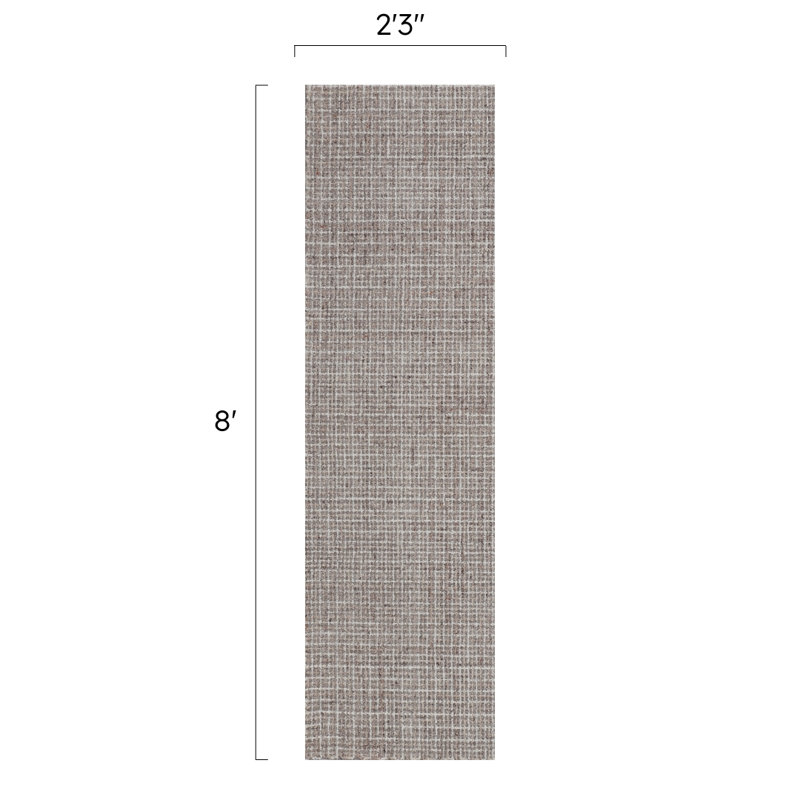 Leigh Hand-Tufted Loop Pile Wool Tweedy Plaid Textured Solid Area Rug Neutrals Tan Gray Beige Taupe, Runner 2'6" x 8'