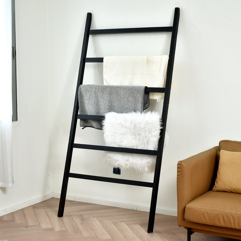 Très grand porte-serviettes en bois rustique 6 pi, Noir, noir, noir, noir