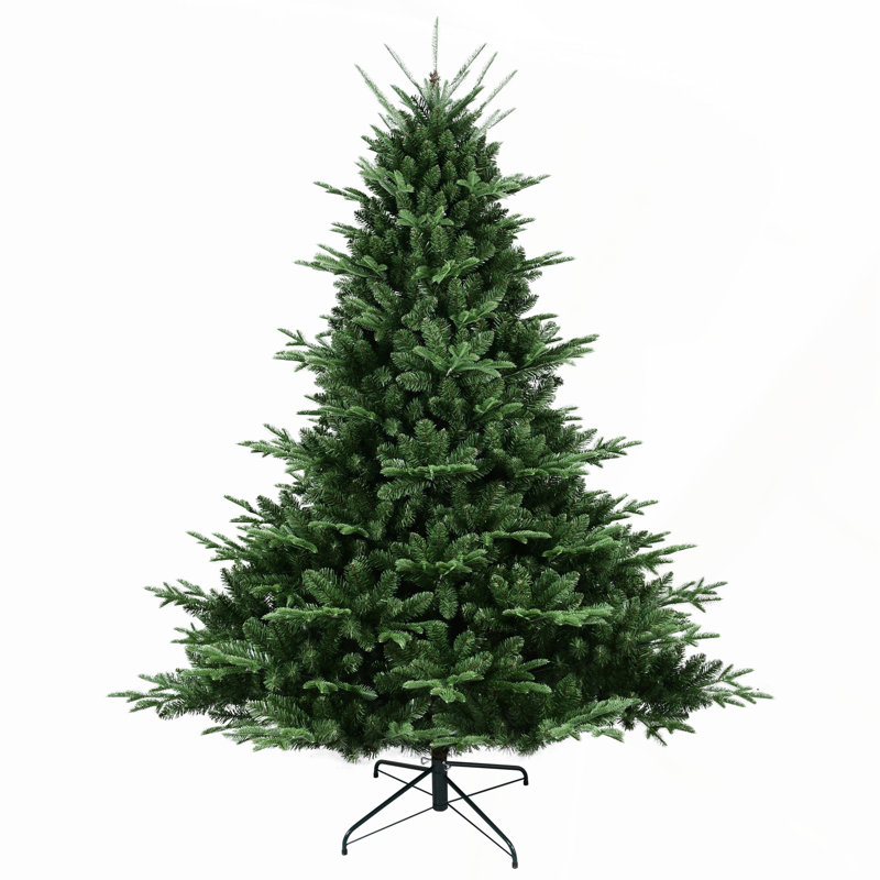 Arbre de Noël pleine forme avec pointes - aiguilles mixtes en PE / PVC, base large pour grands espaces, structure à charnières pour une installation facile, support en métal pour un soutien solide