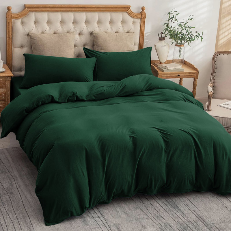 Nitzy Super Soft Reversible Plain Duvet Cover with Pillowcases, UK Super King - DE 260 x 220 cm, Emerald