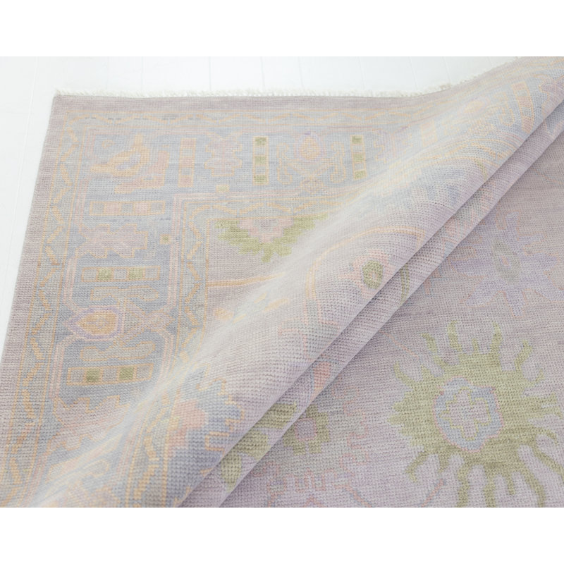 Rose Hand Knotted Wool Block Print Area Rug, Rectangle 9' x 12'