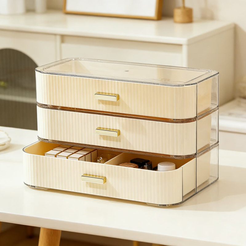 Rangement empilable avec tiroir et plateau supérieur amovible, Gris
