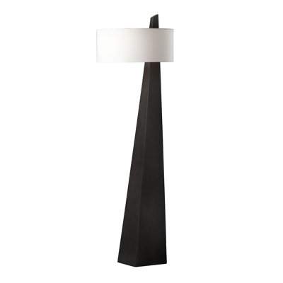 Obelisk Floor Lamp - 63", Chestnut Wood, White Cotton-Linen Shade