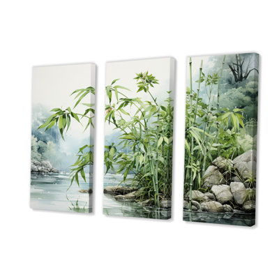 «China Art Bamboo Serenity» sur toile, reproduction de 3 pièces