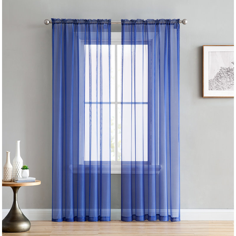 Daxin Sheer Voile Rod Pocket Curtain Panels (Set of 2), Royal Blue, 54" W x 63" L