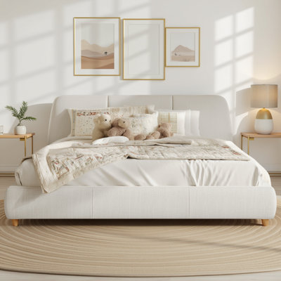 Lit plateforme tapissier en lin avec pieds en bois massif Cocoon