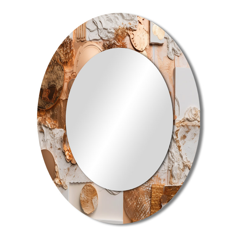 Or et blanc géométrique Serenity I - miroir mural ovale moderne, 43 po x 33 po