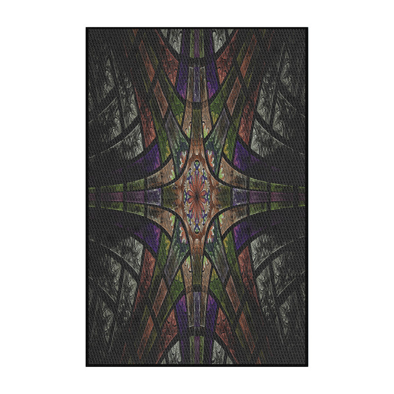 Tapis vert/noir/mauve tissé à la machine, Rectangle 7 pi x 10 pi