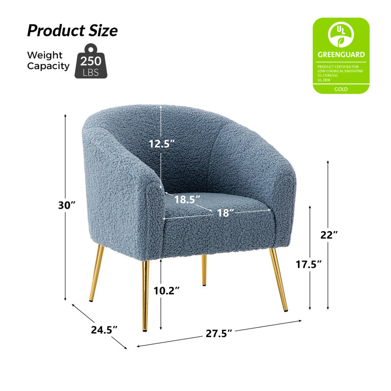 Fauteuil demi-tonneau Dawson, Bleu 100% polyester