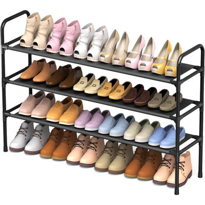 Long étagère à chaussures pour garde-robe - Rangement à 3 niveaux pour vestibule, entrée de porte d'entrée, structure en métal, tablettes en tissu non tissé