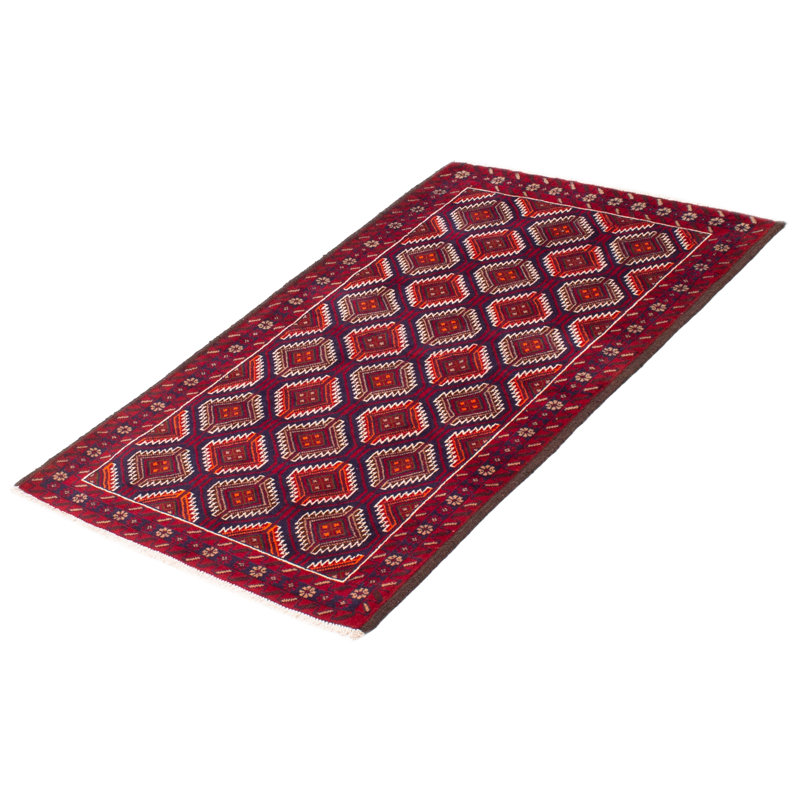 Tapis unique en laine noué à la main bleu marine / rouge nouvel âge 3 pi 3 po x 5 pi 5 po Kalgoorlie