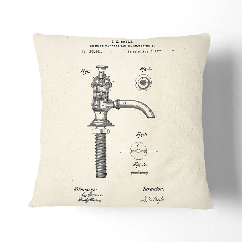 Water Faucet Tap Patent Scatter Cushion, Stone, 55cm H x 55cm W x 20cm D