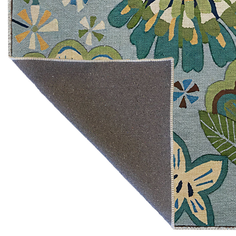 Blue-Themed Multi-Colored Floral Patterned Creative Modern Decorative Rug, Rectangle 4'11.06" x 9'10.11"