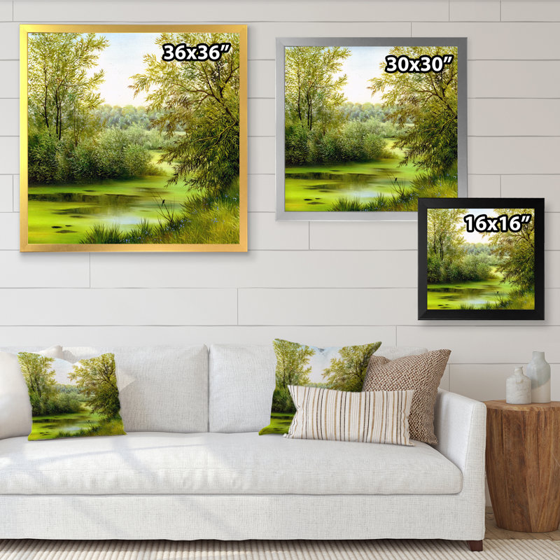 «Beautiful Summer River Through Trees Landscape», reproduction sur toile, H 16 po x l 16 po x P 1 po, Cadre photo blanc