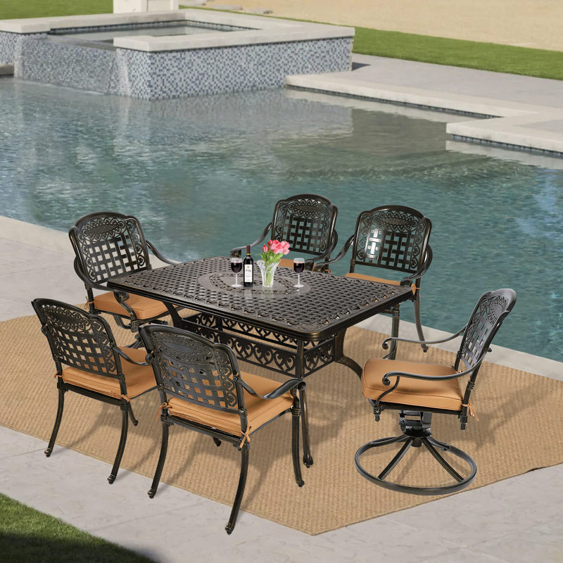 6 - Person Patio Dining Set with Rectangular Table , Cushions Included, Khaki