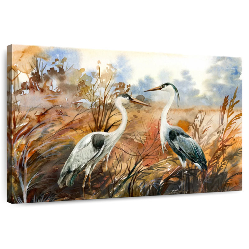Aquarelle de hérons, H 24 po x l 36 po