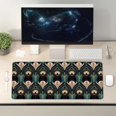 Tapis de souris Art Deco Floral 31,5 x 15,7 pouces, années 1920, chauves-souris et fleurs de style gothique minimaliste pour ordinateurs sans fil, accessoires de bureau d'ordinateur portable, fournitures de bureau gothiques