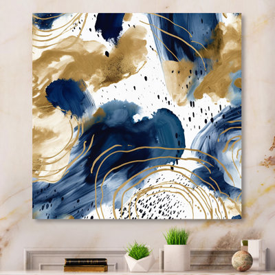 Motif abstrait avec textures bleues et dorées II - Décoration murale abstraite