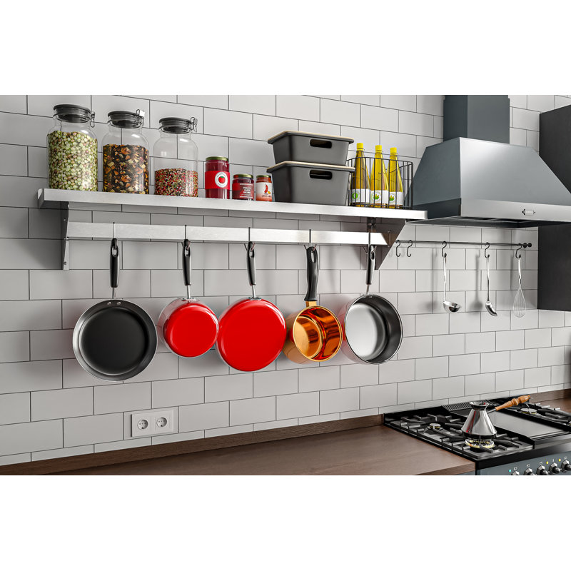 Stainless Steel Wall Mounted Kitchen Shelf with Pot Rack
