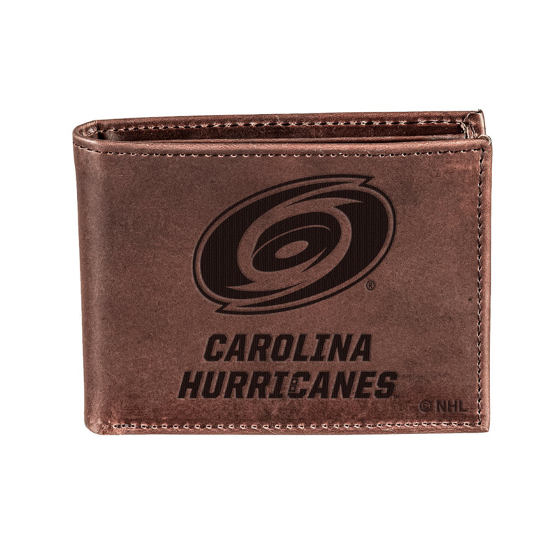 Carolina Hurricanes Brown Leather Bi-Fold Wallet with Gift Box 