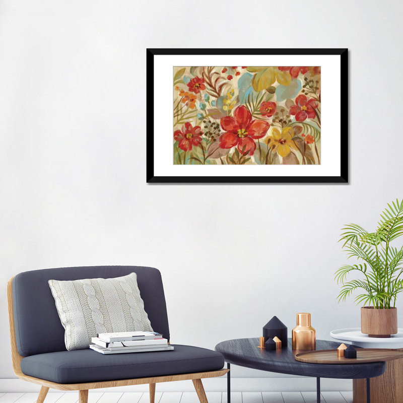 « tropical fleurs », reproduction d’impression sur toile tendue, H 18 po x l 26 po x P 1,5 po, Toile avec cadre noir