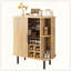 Armoire à vin cannelée de 28 po avec support à vin à 8 grilles, 5 tablettes réglables à 5 niveaux, 2 porte-verres, portes à tambour coulissantes, 4 espaces de rangement cachés sur le côté-129506476