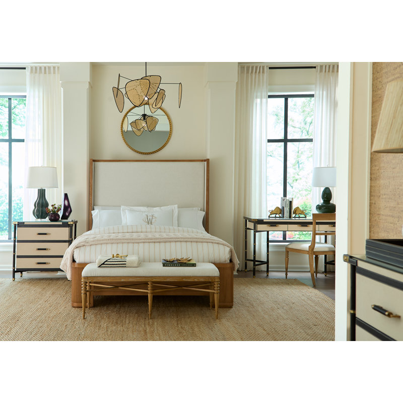 Lawrence Upholstered Bench, Glazed Whisper White