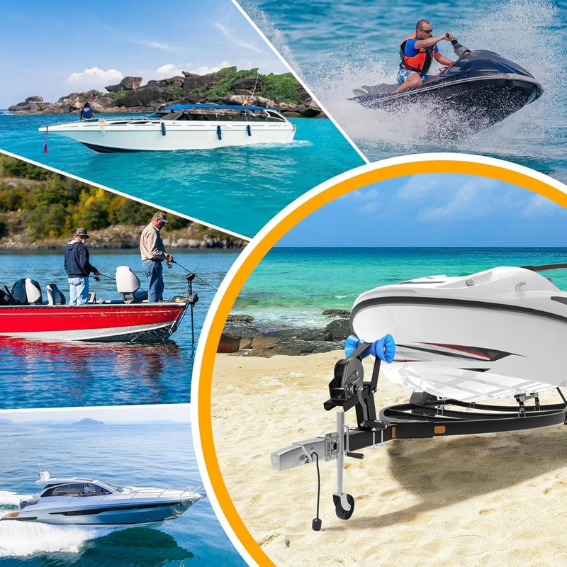 Adjustable Height Boat Trailer Winch Stand, 1200‑LB Hand Winch with Roller for Marine Boat Loading & Trailer Repair