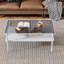 Table basse rectangulaire avec plateau en verre trempé gris et pieds blancs, table moderne pour le salon-1095287343