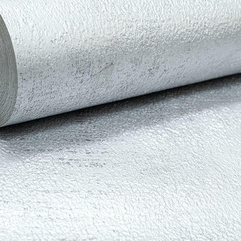 Espaida Silver  Plain Metallic Silver Industrial Textured Effect Distressed Wallpaper 10m x 53cm Roll