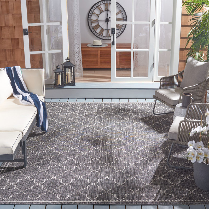 Tapis d'intérieur / extérieur à motif géométrique Blanchester, Rectangle 9 pi x 12 pi