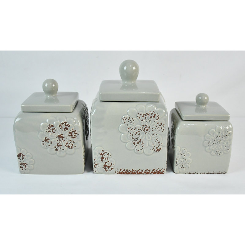 Ensemble 3 pièces de pots de rangement de cuisine, Gris clair