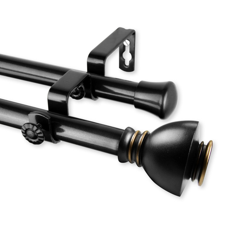 Tringle à rideaux double Haubstadt, Noir, 48 po à 84 po