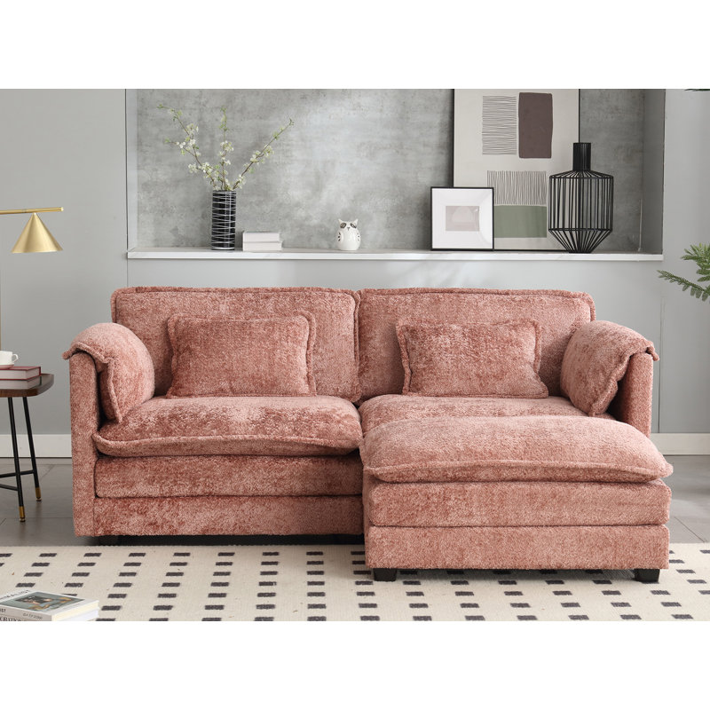 Canapé modulaire en tissu chenille avec poches latérales, Chenille rose