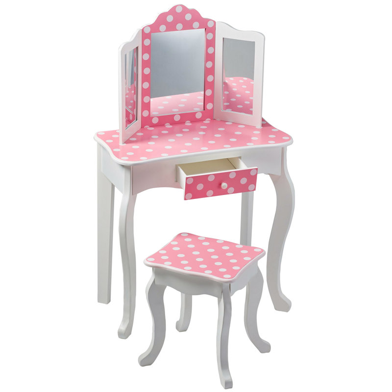 Wafrt Kids Vanity Set with Mirror, Pink/White