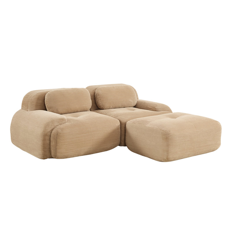 Causeuse Boneless de 81 po avec repose-pieds en velours côtelé moelleux, aucun assemblage requis, Tanné