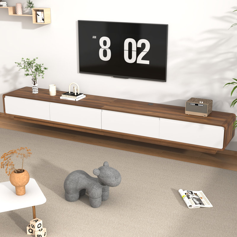 Wall-Mounted/Floor Standing TV Stand For Tvs Up To 100", Floating Media Console With 2 Drawers And 2 Cabinets, White/Brown