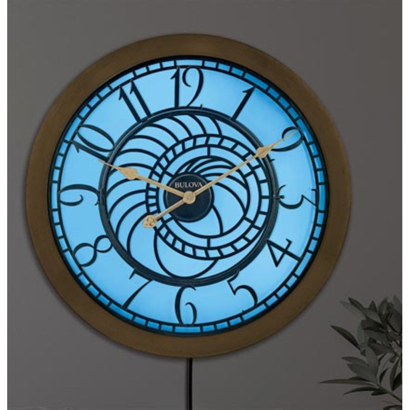 Mystical Light-Up Skeleton Dial Wall Clock with Blue Illuminated Background, 24", C3385