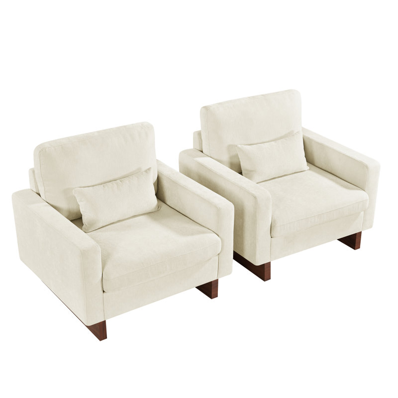 Fauteuil surdimensionné de 38,5 po avec dossier rembourré et pieds en bois (ensemble de 2)