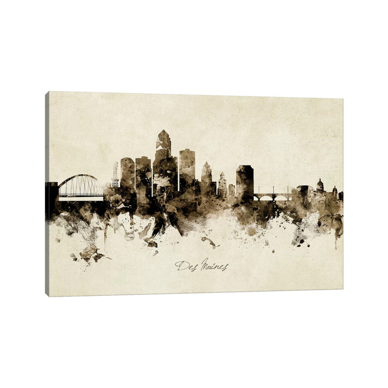 «Des Moines Iowa Skyline» par Michael Tompsett, impression sur toile tendue, H 8 po x l 12 po x P 0,75 po