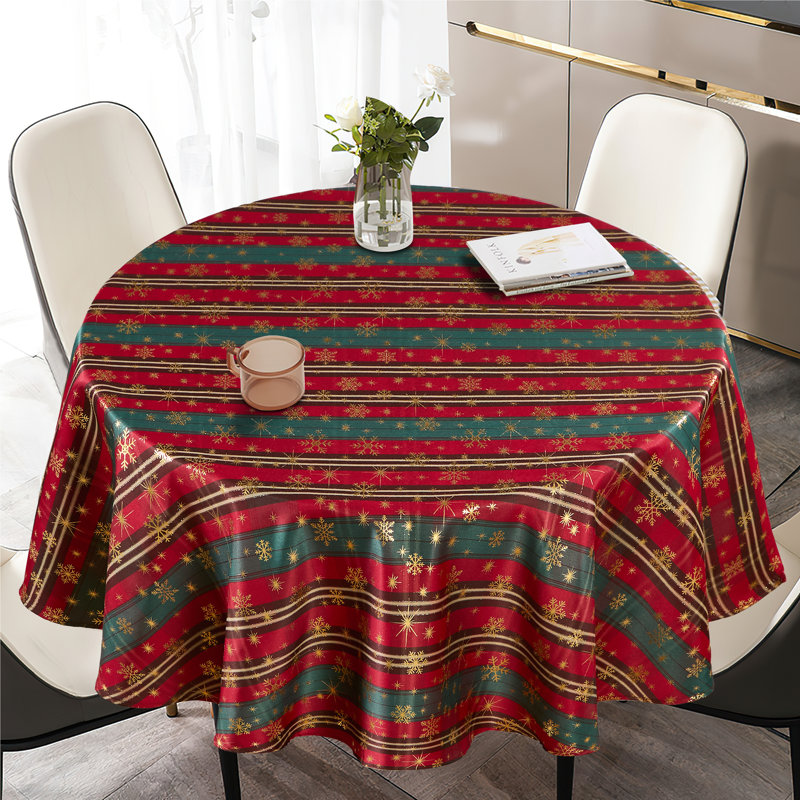 Motif écossais à fines rayures Lendra, broderie en polyester, fil métallique, tissu tissé, rouge-vert, rond de 60 po, peut accueillir 4 à 6 personnes, nappes